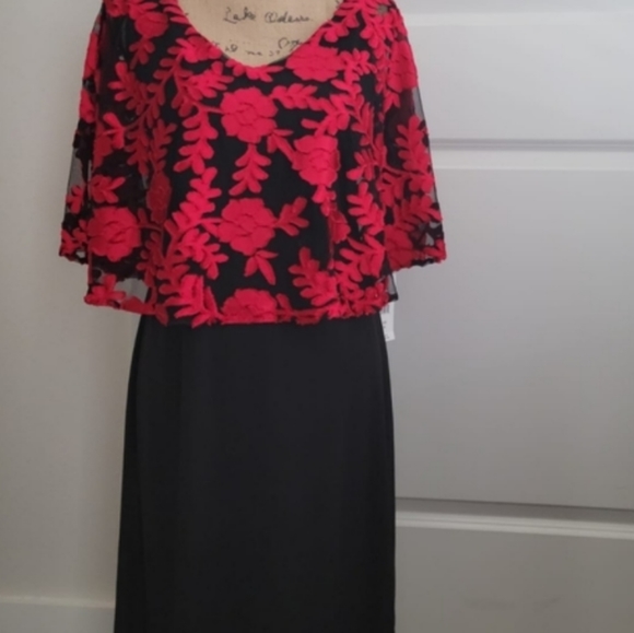 NWT! JM JOHN MEYER RED/BLACK LACE OVERLAY DRESS - Picture 5 of 16